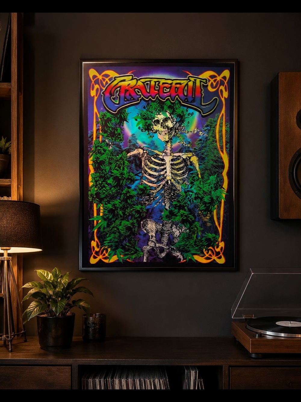 3D Lenticular Grateful Skeleton Rasta Skull Cannabis Poster Psychedelic 12x16